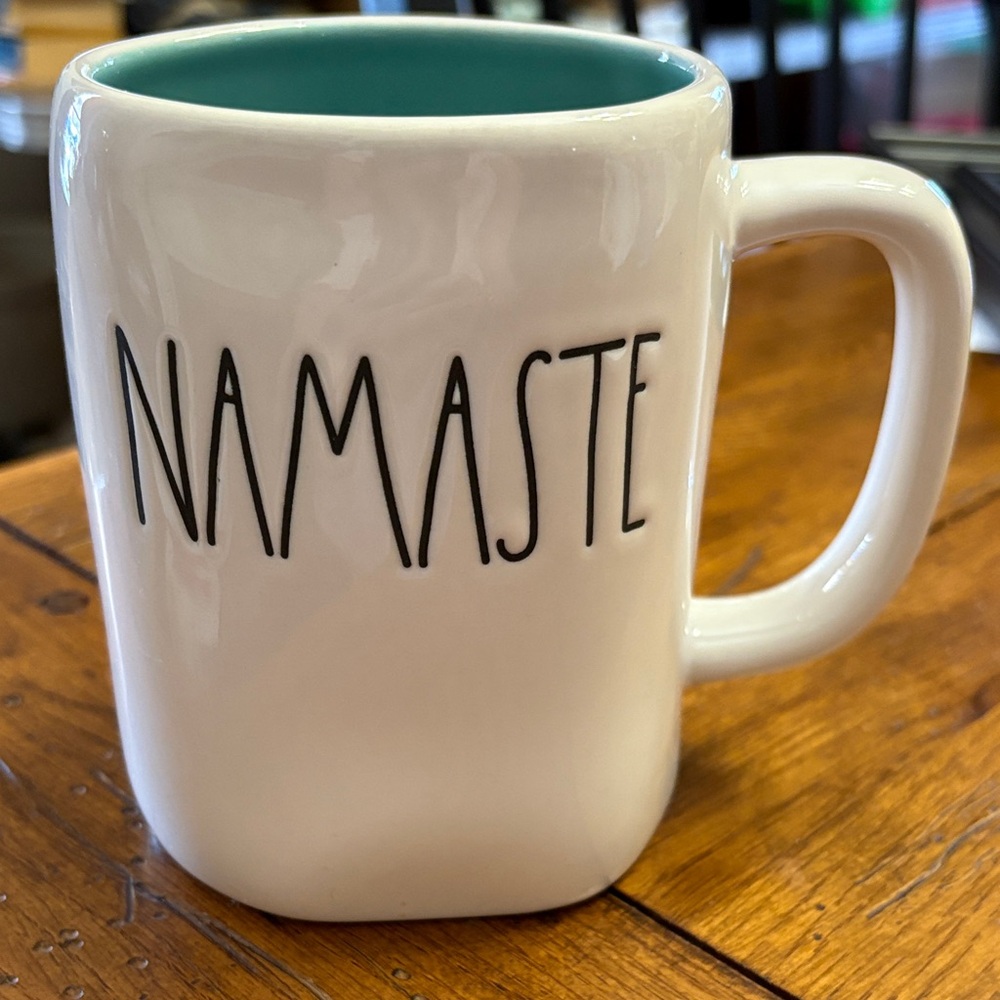 Rae Dunn White and Teal 'Namaste' Mug